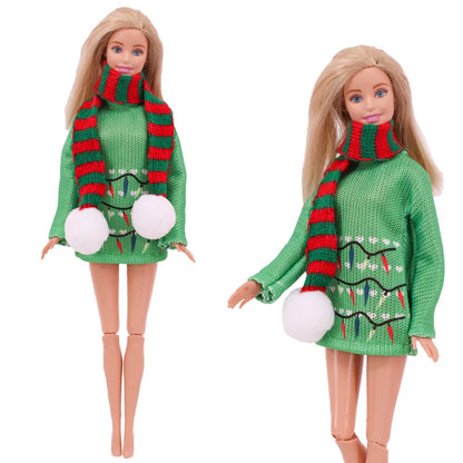 Doll Christmas Sweater & Scarf – 11.8 Inch 1/6 BJD Doll Clothes Accessories for Girls