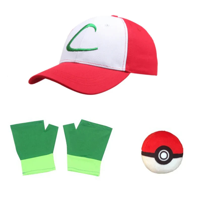 Cartoon Anime Ash Ketchum Trainer Blue Jacket Costume with Hat & Gloves for Kids Pokémon Go Cosplay Party