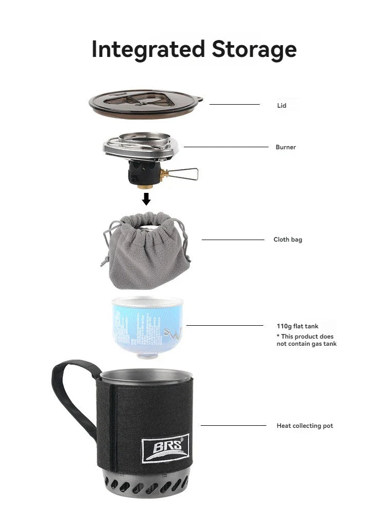 1500W BRS-61 Outdoor Heat Collecting Pot Burner — Ultralight Portable Hiking & Backpacking Stove System