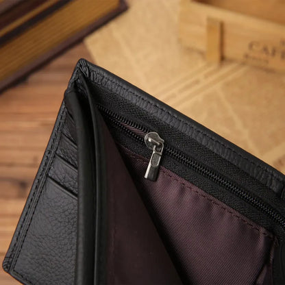 Genuine Leather Men’s Wallet – Premium Real Cowhide Short Black Wallet, Stylish Portefeuille Homme Purse