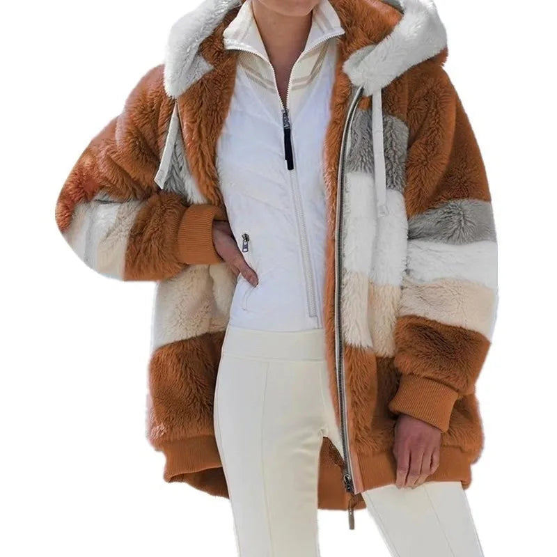 Oversized Jacket for Women – 2023 Autumn Winter Warm Plush Hooded Coat, Loose Fit Streetwear with Pockets