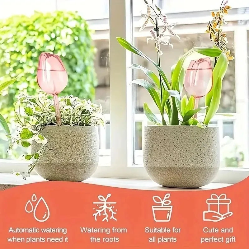 Pink Tulip Plant Watering Balls – Automatic Drippers for Indoor & Outdoor Plants, Easy Gardening Watering Tool
