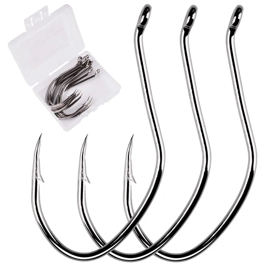 10pcs Catfish Fishing Hooks – High Carbon Steel Barbed Circle Hooks 6/0–10 V-Sharp Tackle