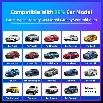 EKIY 2 in 1 RGB Wireless CarPlay Adapter Smart Box - USB Wireless Android Auto and Wired CarPlay, Bluetooth and WiFi for Car