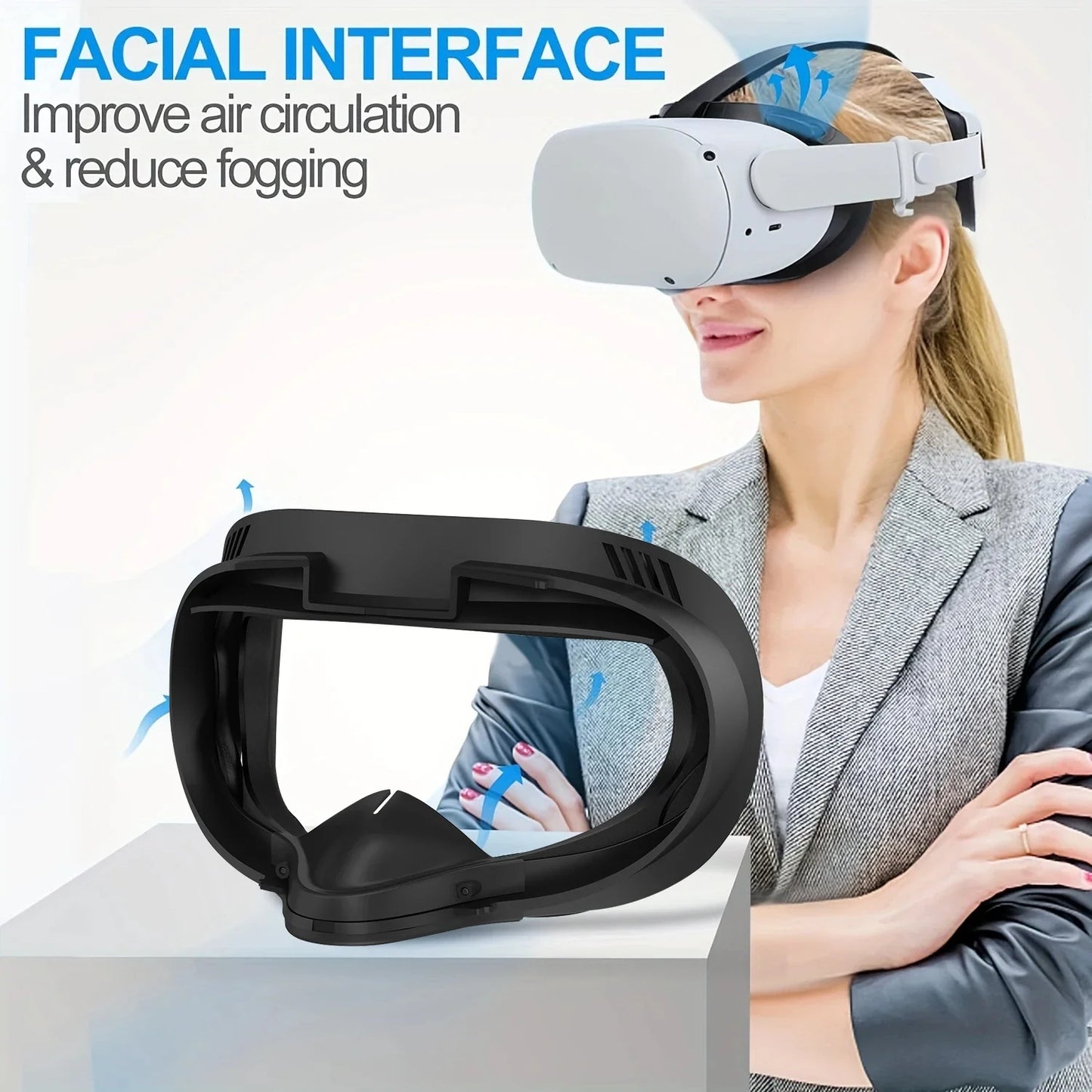 PU Leather 3D Shaped Facial Interface Replacement for Oculus Quest 2 — Breathable Sweat Guard Face Pad Accessory