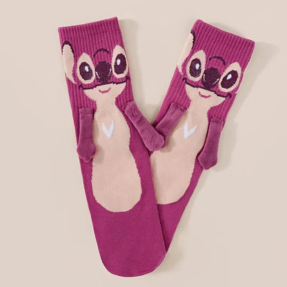 Disney Stitch Hand-in-Hand Sock Magnet — Fun Cartoon Fashion, Soft & Comfortable Christmas Stocking Toy Gift for Kids & Adults