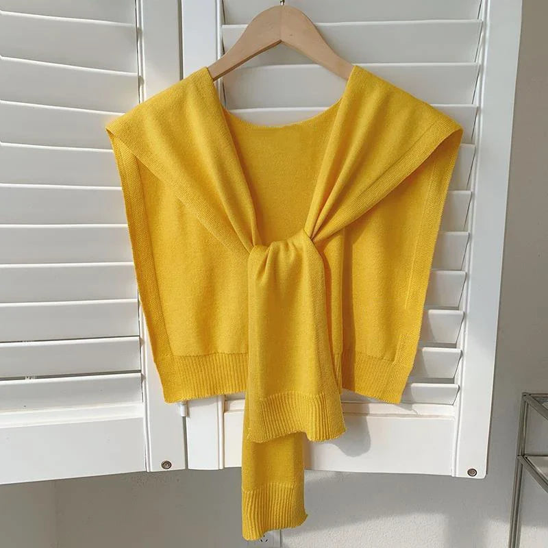 Women’s Summer Knitted Shawl – Thin Cape Scarf with Fake Collar Neck Guard