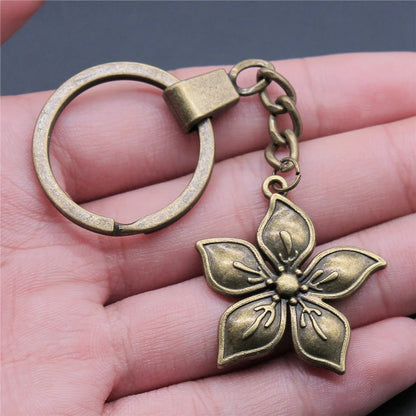 New Fashion Men 30mm Metal Alloy Keychain with Vintage Heart, Flower, Rose, Sunflower & Tree Pendant DIY Keyring Holder Chain Accessory