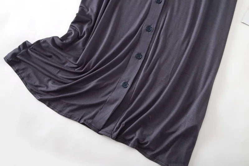 Women’s Modal Short-Sleeve Night Dress – Mid-Length Cotton Sleep Top with Buttons, Plus Size Pajamas