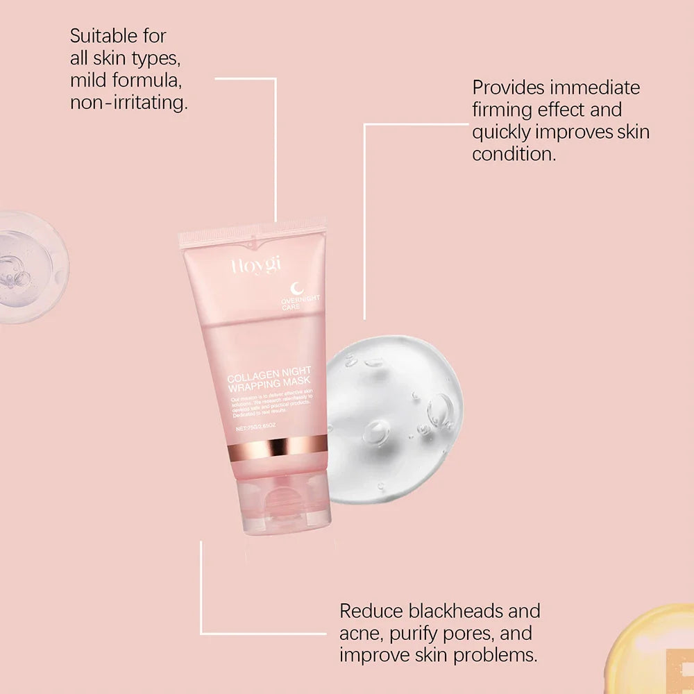 75g Collagen Night Peel-Off Mask – Moisturizing, Brightening & Firming Facial Mask for Hydrating, Smoothing & Skin Rejuvenation
