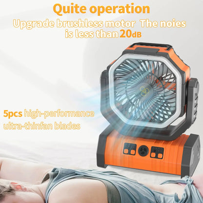 20000mAh / 10000mAh USB Rechargeable Camping Fan — Portable Wireless Air Circulator with 270° Rotating Head & Hook
