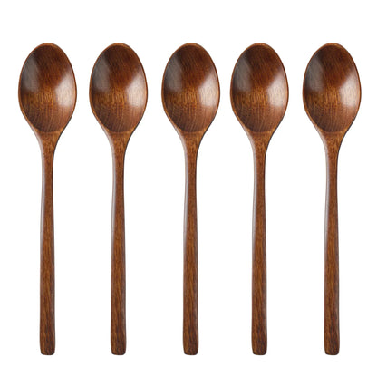 5-Piece Wooden Spoon and Fork Set – Eco-Friendly Natural Ellipse Ladle for Cooking, Tableware Accessories