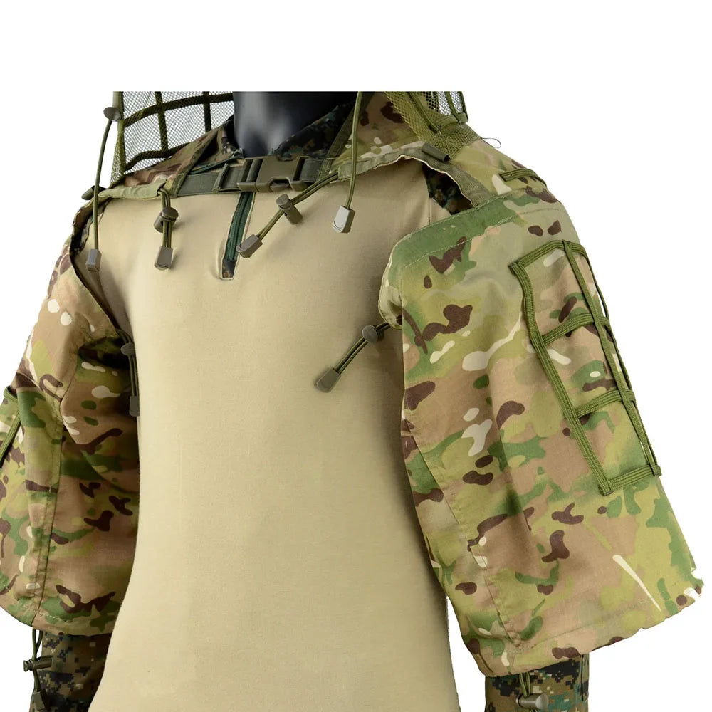 Ghillie Suit Tactical Sniper Coat – Viper Hood Camouflage Clothing for Airsoft, Paintball & Hunting, Ripstop Fabric