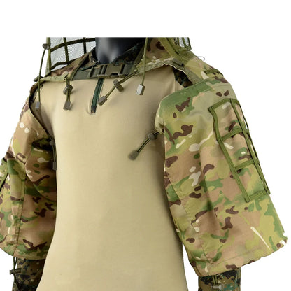 Ghillie Suit Tactical Sniper Coat – Viper Hood Camouflage Clothing for Airsoft, Paintball & Hunting, Ripstop Fabric