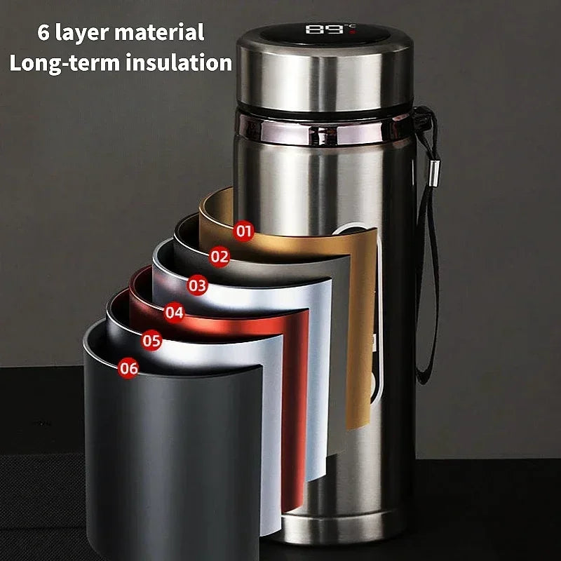 304 Stainless Steel Vacuum Thermos Bottle 800ml–1L with LED Temperature Display – Portable Travel Tea & Coffee Insulated Drinking Cup