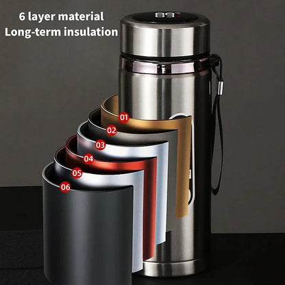 800ml-1L Stainless Steel Thermos Bottle — 304 Vacuum Tea Bottle with LED Temperature Display, Portable Drinking Cup