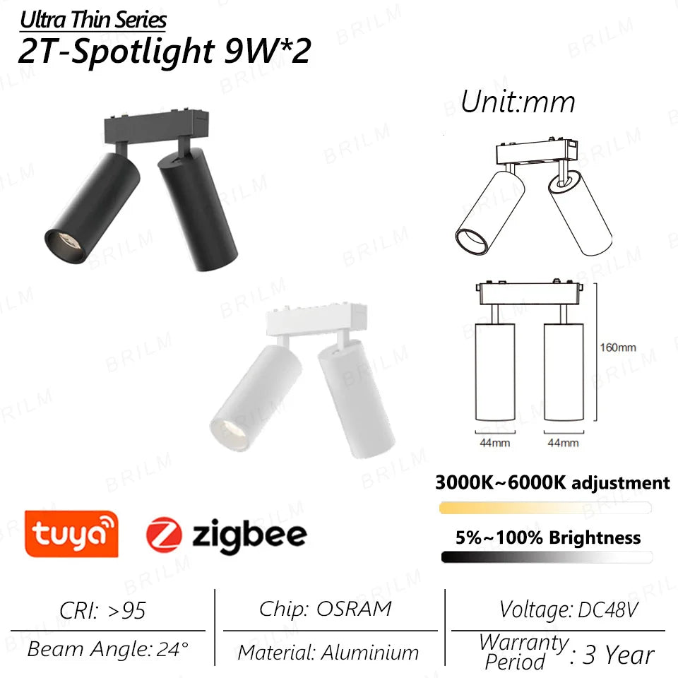 Ultra-Thin 6mm Magnetic Track Light – Dimmable LED Spot Lamp with Smart Tuya Zigbee Gateway