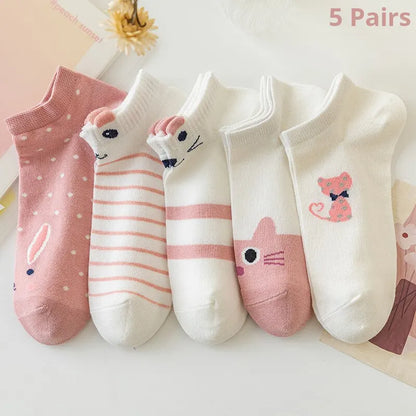 Women's Pink Cat Short Tube Socks - Cute Low Top Casual Socks, 5/10/20 Pairs