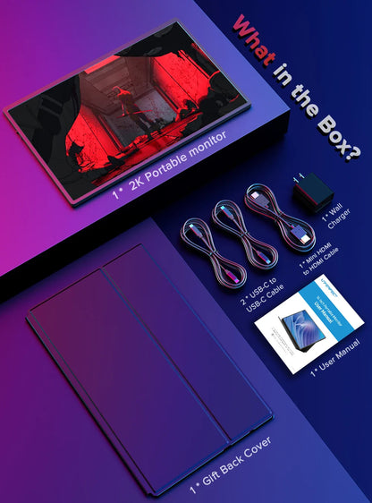 UPERFECT 16-Inch 2K Portable Monitor — 2560x1600, 16:10, 120Hz Gaming Display with 100% sRGB & 500Cd/m² for Xbox, PS5, Switch, Laptop & Mac
