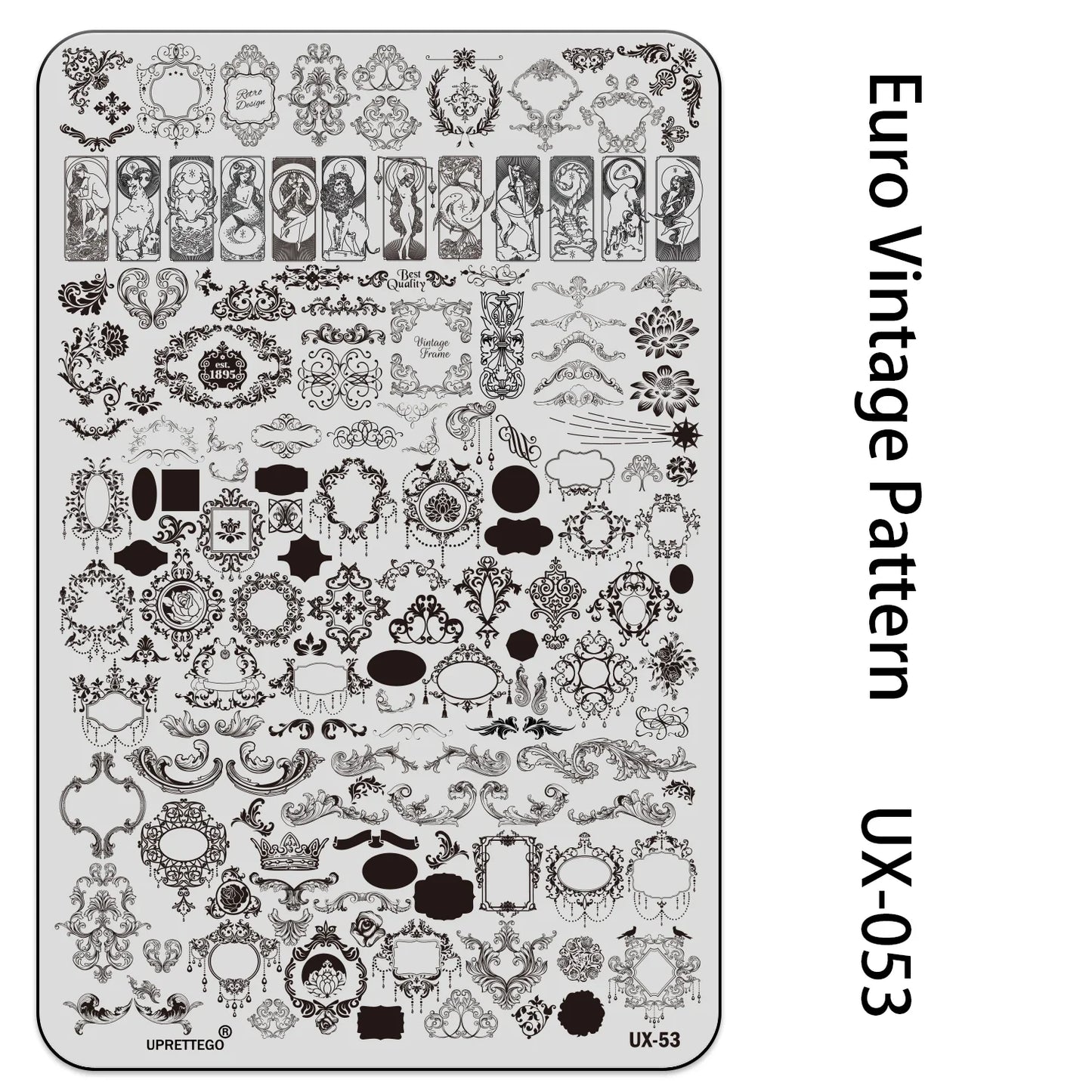 UX Serial 2 Stainless Steel Stamping Plate Template – Vintage Abstract Fabric Texture Pattern for Nail Art, Floral Lace, Xmas & Halloween Designs (UX52)
