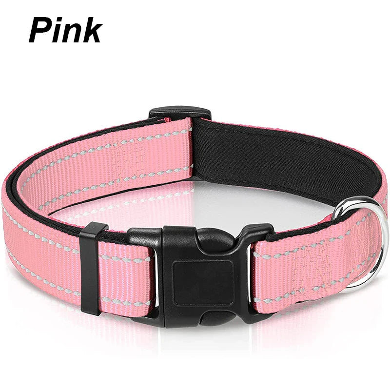 Reflective Adjustable Dog Collar for Medium & Large Dogs – Soft Neoprene Padded Durable Nylon Safety Pet Collar