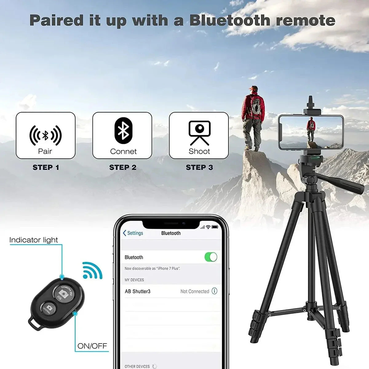 100cm Phone Tripod Stand – Video Recording Tripod with Bluetooth Remote, Universal Camera & Phone Photography Stand