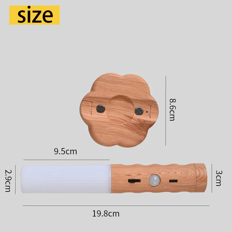 Wireless Wood LED Night Light: USB Type-C Wall Lamp - Versatile Home Lighting Solution for Kitchen, Closet, and Bedroom