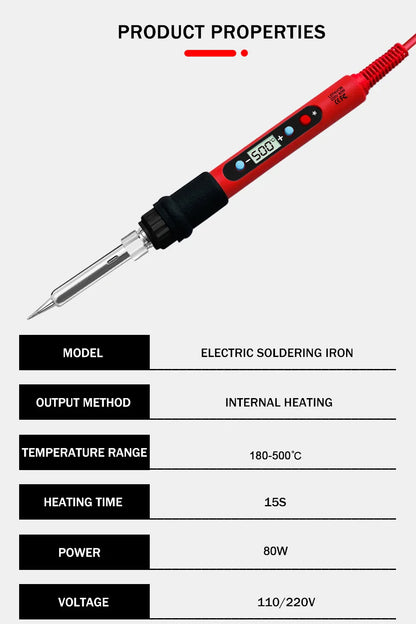 80W Soldering Iron Kit – Adjustable Temperature with LCD, Ceramic Heater, Soldering Tips & Tweezers