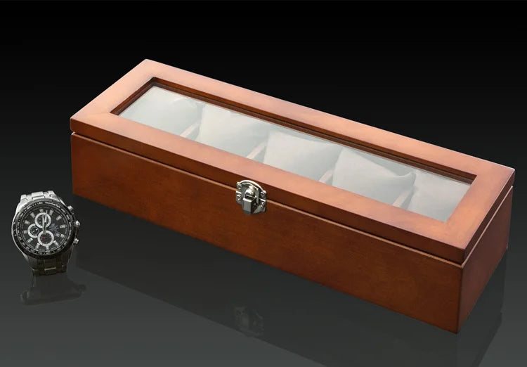 Wood Watch Box Organizer with Glass Window — Luxury Wooden Display Case & Storage Holder for Men’s Watches