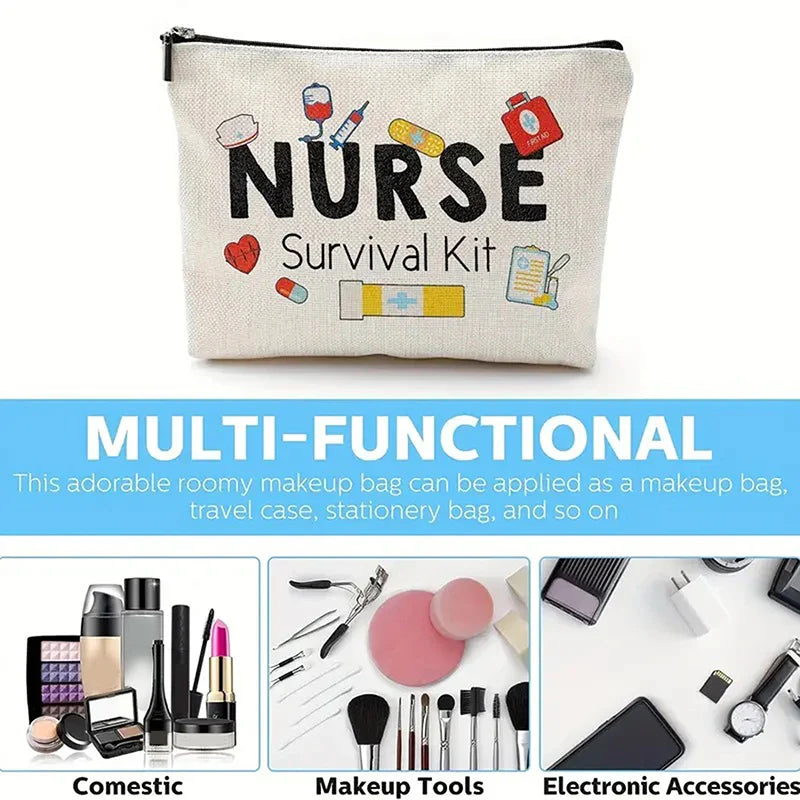 Travel Fashion Cartoon Nurse Print Cosmetic Bag - Women's Designer Makeup Organizer, Heat Transfer Multifunctional Pencil Case