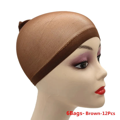 Ventilated Nylon Mesh Wig Cap – Stretchy, Breathable, Extra Thin Stocking Hairnets for Wigs, Available in 1/6/12 Bags