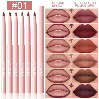 6-Piece Lip Liner Set - Long-Lasting Waterproof & Sweat-Resistant Makeup Pencils