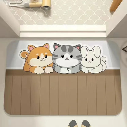 Cartoon Bathroom Diatomaceous Mud Floor Mat - Absorbent Foot Mat for Toilet, Sink & Bedroom, Soft Carpet