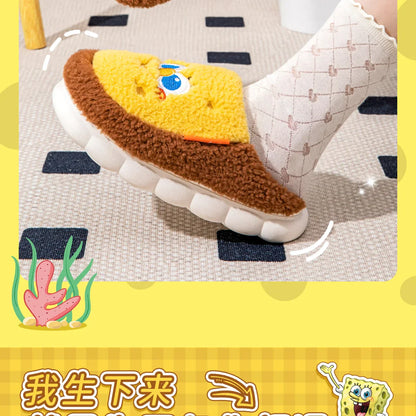 SpongeBob Suede House Slippers for Men & Women — Slip-On Fuzzy Indoor/Outdoor Shoes with Faux Fur Lining