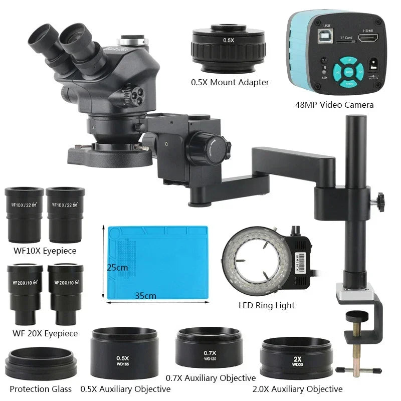 3.5X-100X 200X Simul-Focal Trinocular Stereo Microscope with 4K HDMI USB-C Digital Camera – 55MP/48MP/24MP Objective Lens