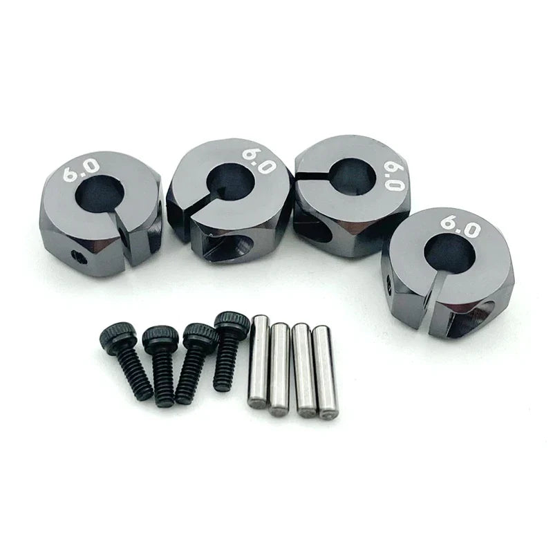 4PCS Aluminum Wheel Hex Hubs — 12mm Drive with Pins & Screws, 5/6/7mm Thickness for RC Cars, Crawlers, HSP, Tamiya, SCX10 & Slash