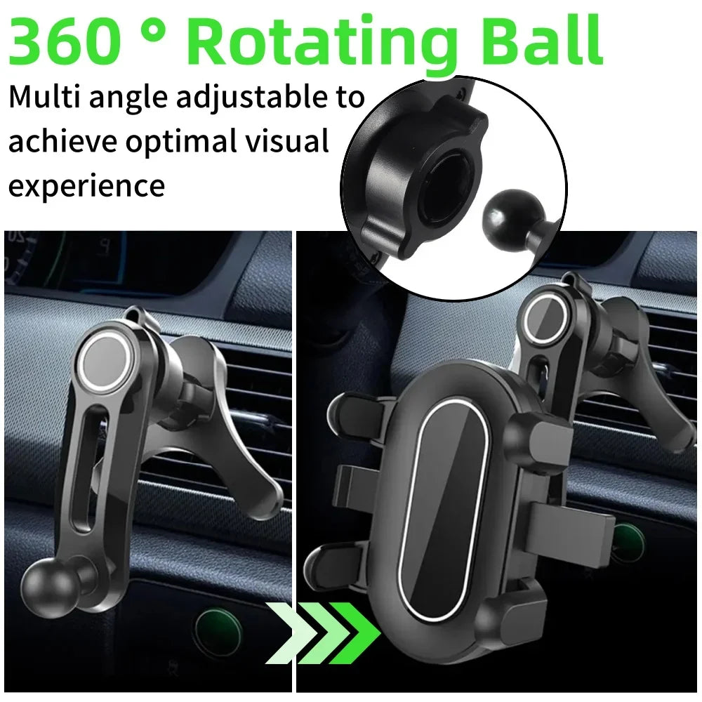 17mm Ball Head Car Phone Holder - 360° Rotatable Air Vent Clip Mount with Anti-Shake Y-Shaped Base