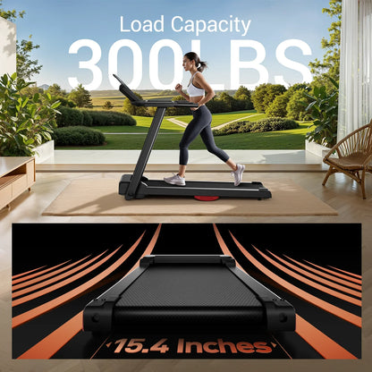 3.0HP Brushless Foldable Treadmill – 300LB Capacity, HR Monitor, Dual Shock Absorption, Quiet Design with Cup/Phone Holder