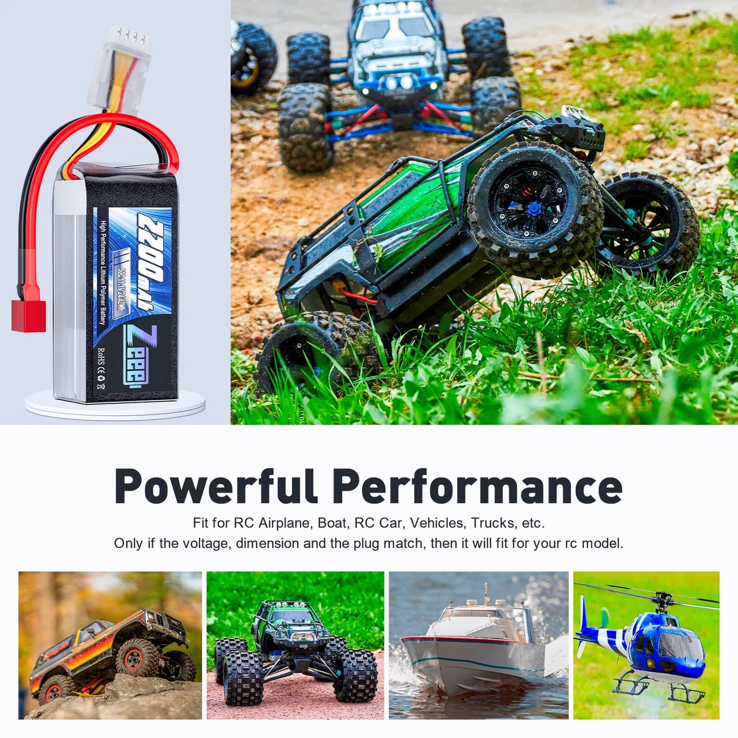 2PCS Zeee 3S 2200mAh 11.1V LiPo Battery – Shorty RC Battery with T/XT60 Plug for Cars, Drones & FPV Models