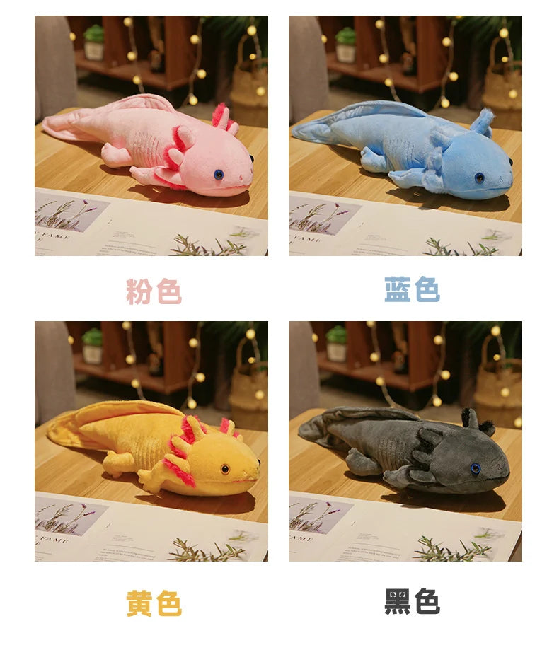 Kawaii Colorful Newt Plush Toy — 23-80cm Cute Axolotl Salamander Stuffed Animal, Fuzzy Long Pillow Cushion for Kids Gift