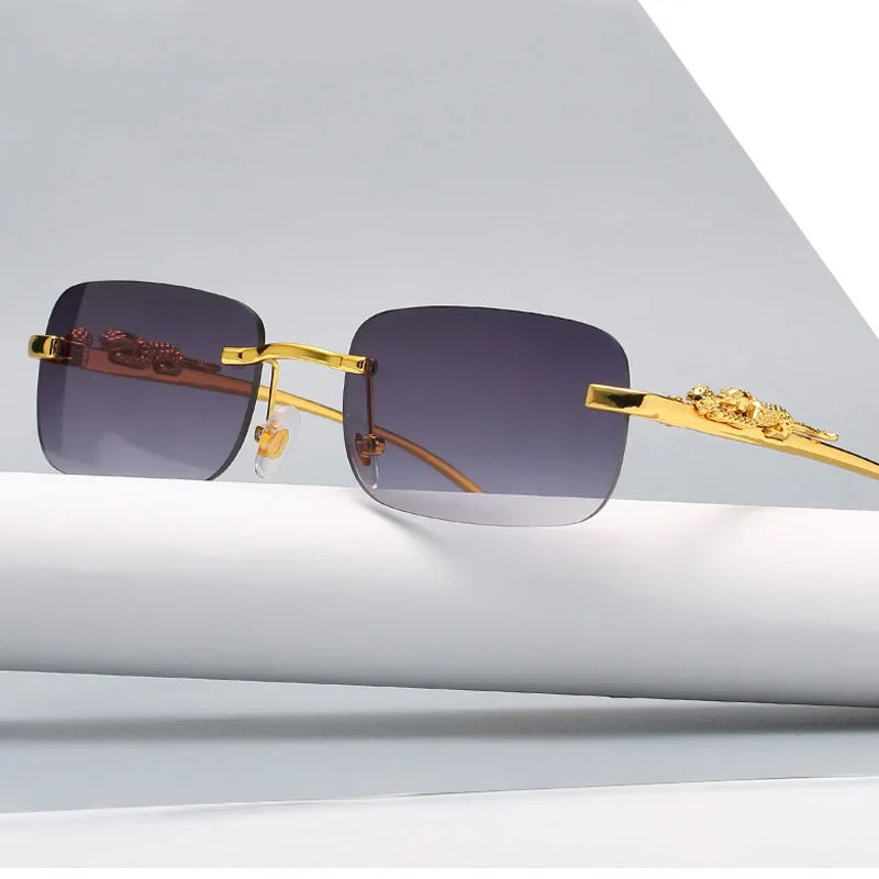 Luxury Rimless Square Sunglasses – Designer Gradient Metal Frame Retro Rectangle UV Protection Shades for Men & Women