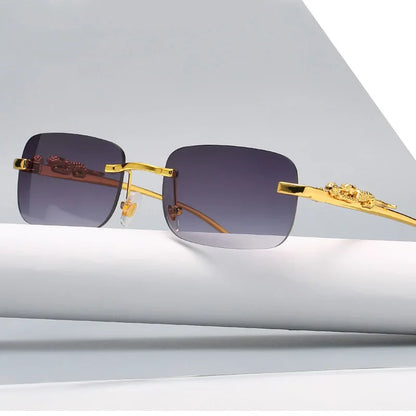 Luxury Rimless Square Sunglasses – Designer Gradient Metal Frame Retro Rectangle UV Protection Shades for Men & Women