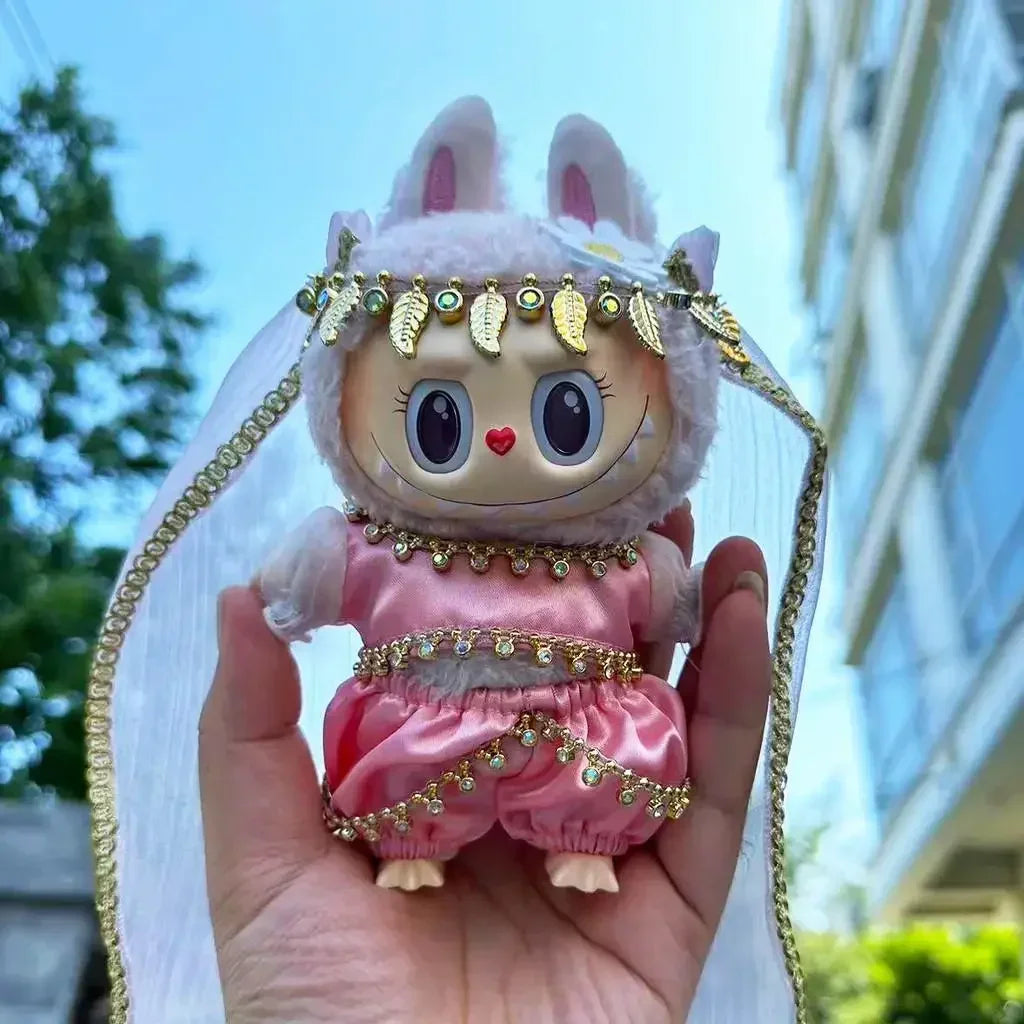 17cm Mini Plush Doll Outfit — K-Pop EXO Labubu Idol Accessories with Flower Shirt, Leather Jacket & Skirt for Gift