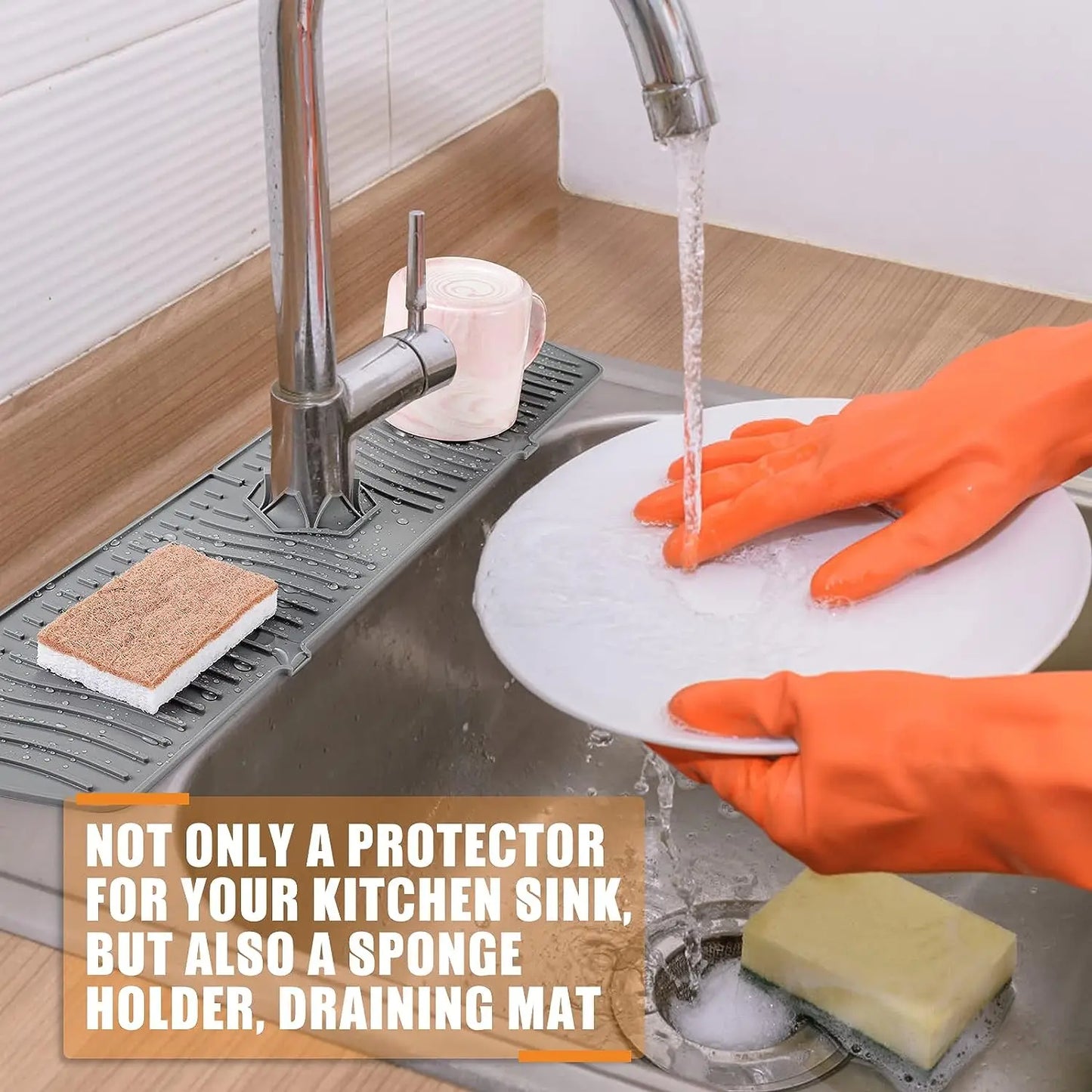 30/24 Inch Silicone Faucet Mat – Large Sink Splash Guard & Countertop Protector for Kitchen & Bathroom