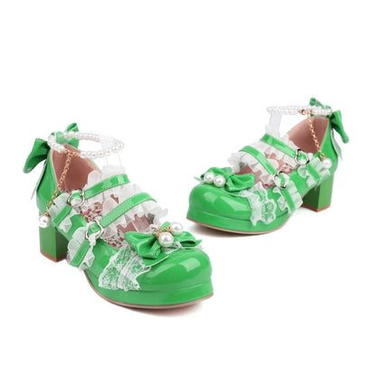 Women’s Cross Strap Mary Jane High Heels – Party, Wedding, Cosplay Lolita Pumps in White, Pink, Black, Strawberry Bow 2025
