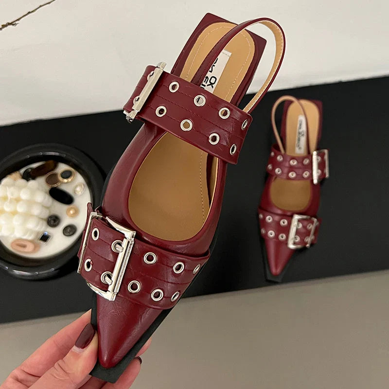 2025 Women’s Designer Flats – Luxury Buckle Slingback Sandals with Pointed Toe, Casual Mules for Ladies