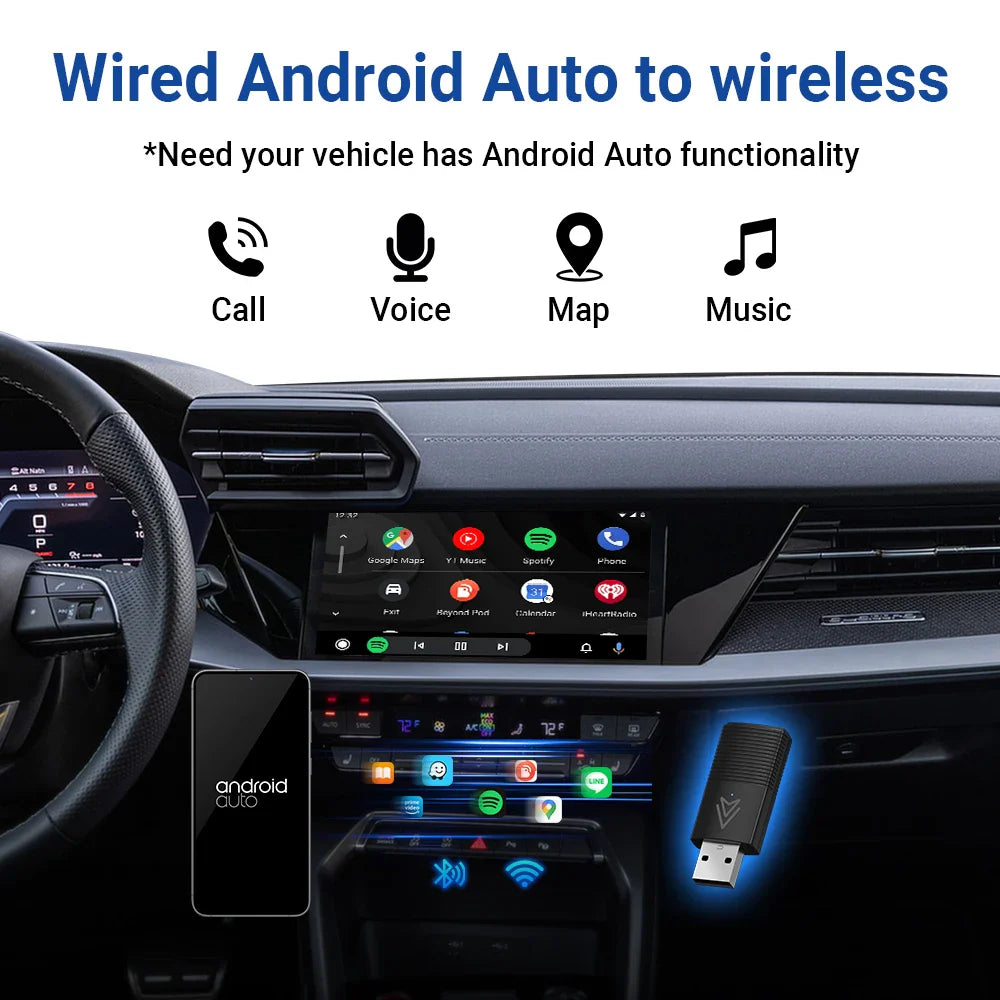 Mini Wireless Android Auto Adapter - Smart System for Wired Android Auto Car Accessories, Compatible with Google Samsung Android 11.0 Phones