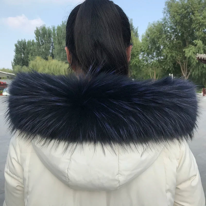 Natural Raccoon & Fox Fur Scarf – Luxury Women’s Winter Fur Collar and Hood Trim for Coats & Jackets