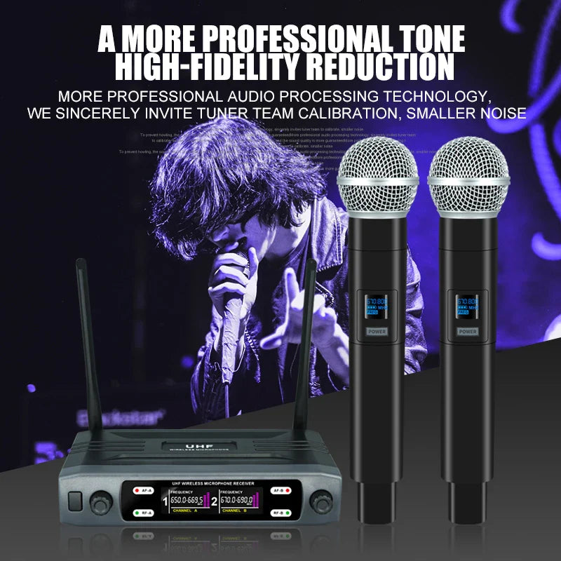 Wireless Handheld Microphone – Dual Channel UHF Dynamic Mic for Karaoke, Wedding, Party & Church Shows