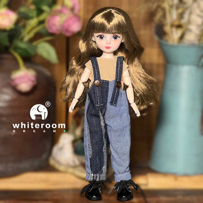 30cm 1/6 BJD Ball Jointed Doll – Starry Gray Eyes with Lolita Fashion Dress, DIY Toy Gift for Girls